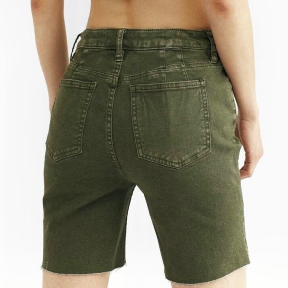 NEW FREE PEOPLE GREEN HIGH-WAISTED BERMUDA SHORTS - Picture 6 of 8